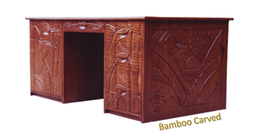 Large Executive Desk with Bamboo Carved Design