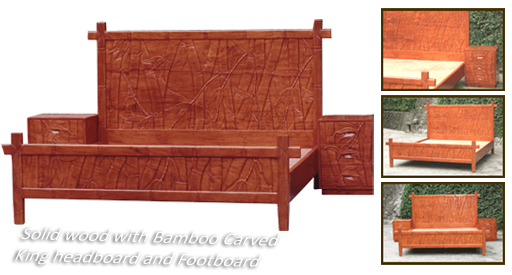 Solidwood Bed w/ Bamboo Carved Headboard