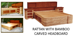 Rattan Bed with Bamboo Carved Headboard